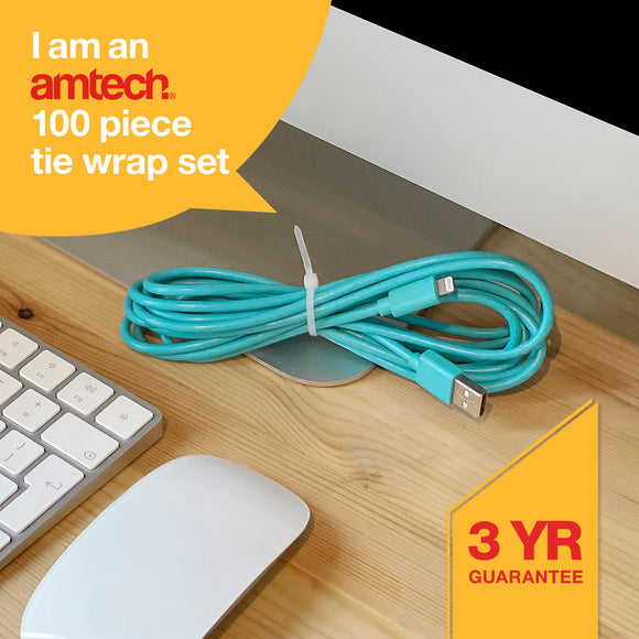 100pcs TIE WRAPS (100 x 2.5 mm) WHITE