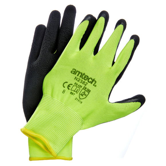 HI-VIS RUBBER COATED GLOVES MEDIUM (SIZE:8)