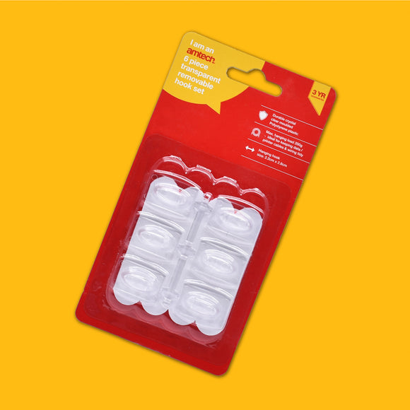 6pcs TRANSPARENT REMOVEABLE HOOK SET (2.8x2.2cm)