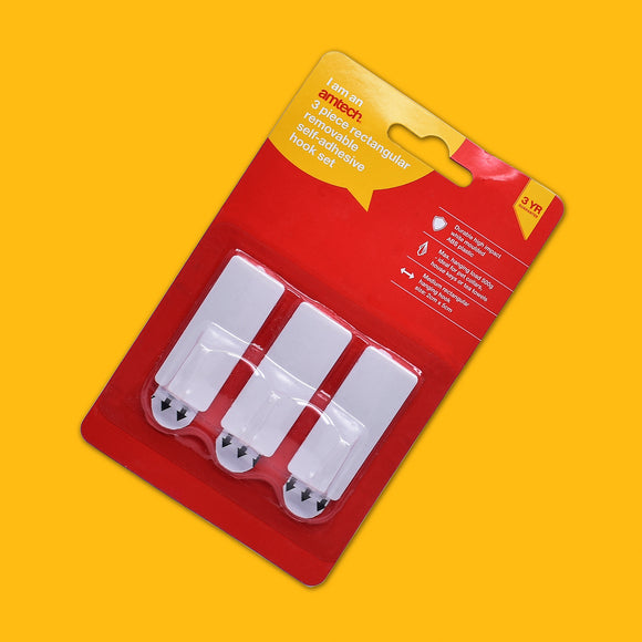 3pc RECTANGULAR REMOVABLE SELF-ADHESIVE HOOK SET (2 X 5 cm)