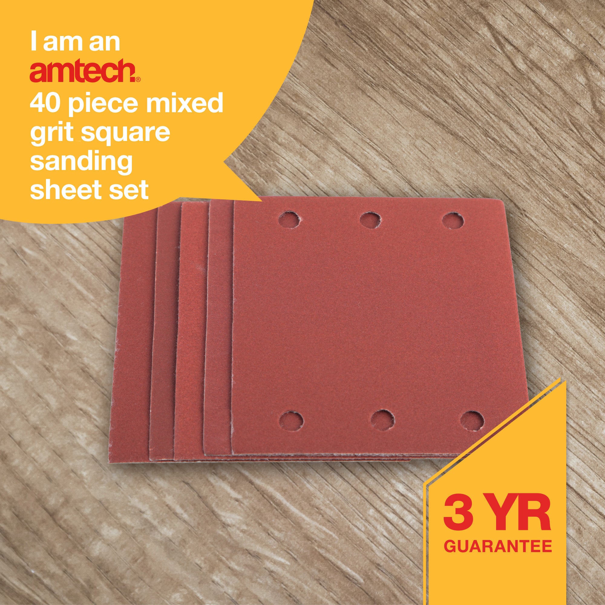 40 Piece Mixed Grit Square Sanding Sheet Set (110mm X 100mm) - Fallback Image
