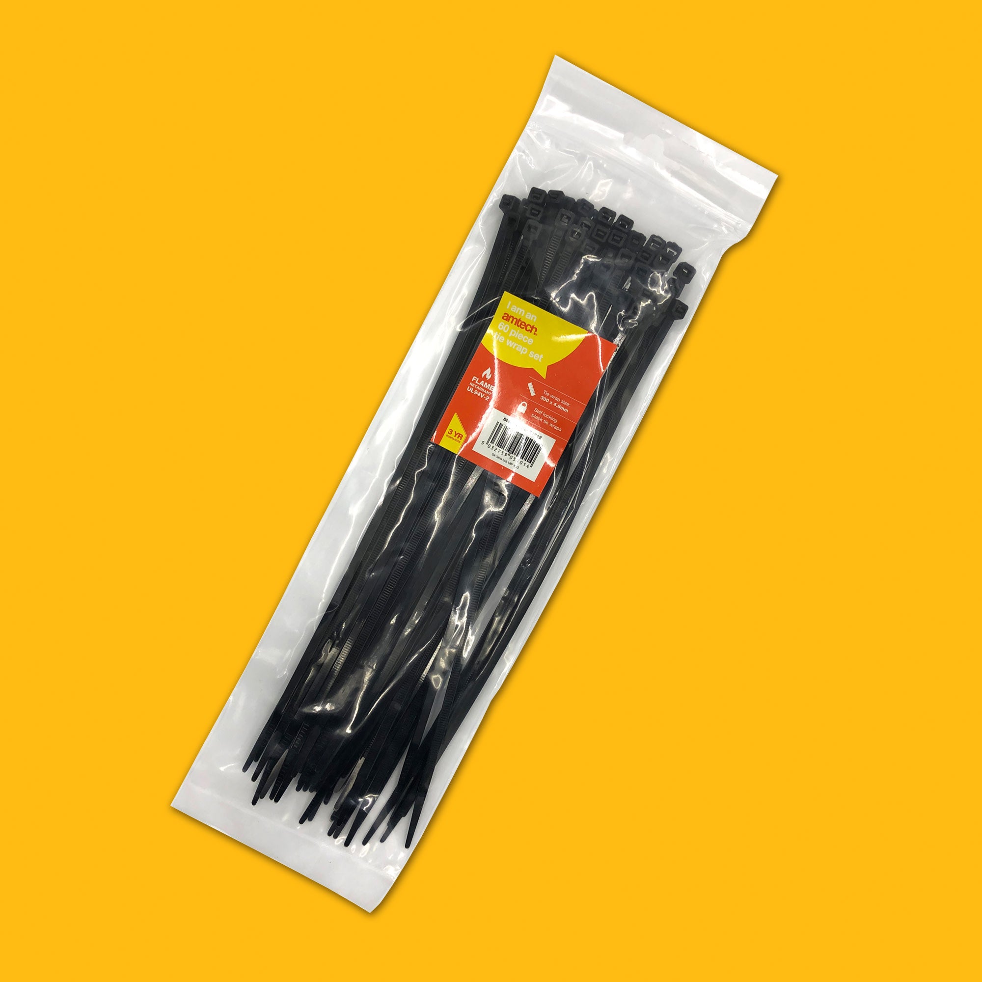 60 Tie Wraps (300mm X 4.8mm) - Black - Fallback Image