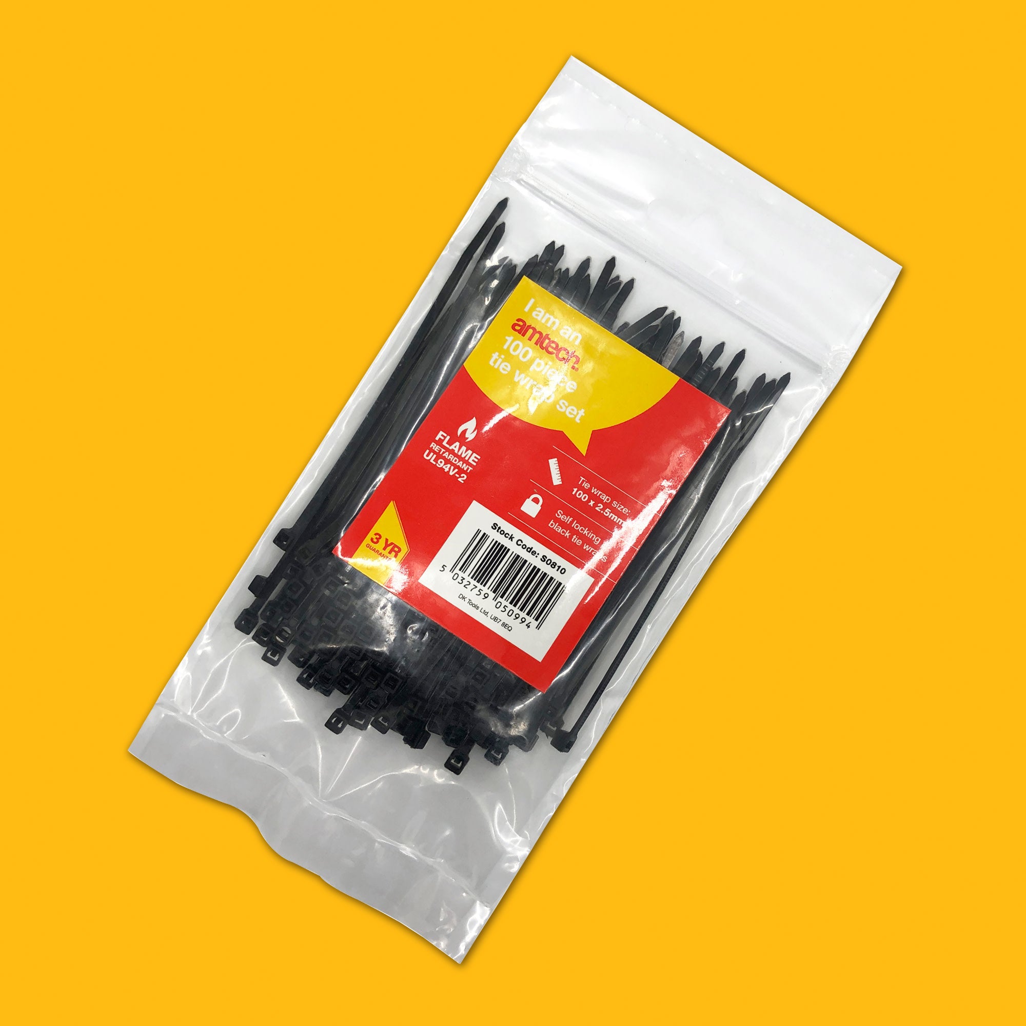 100 Tie Wraps (100mm X 2.5mm) - Black - Fallback Image