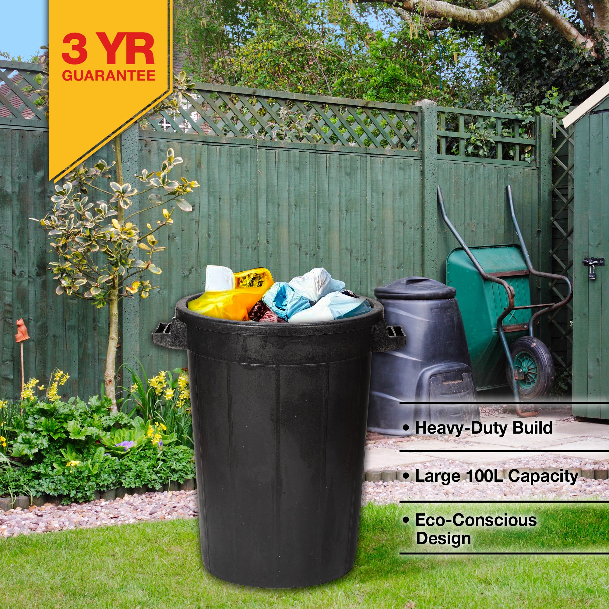 100L Heavy-Duty Black Bin – Tough, Crush-Resistant & Fully Recyclable - Fallback Image