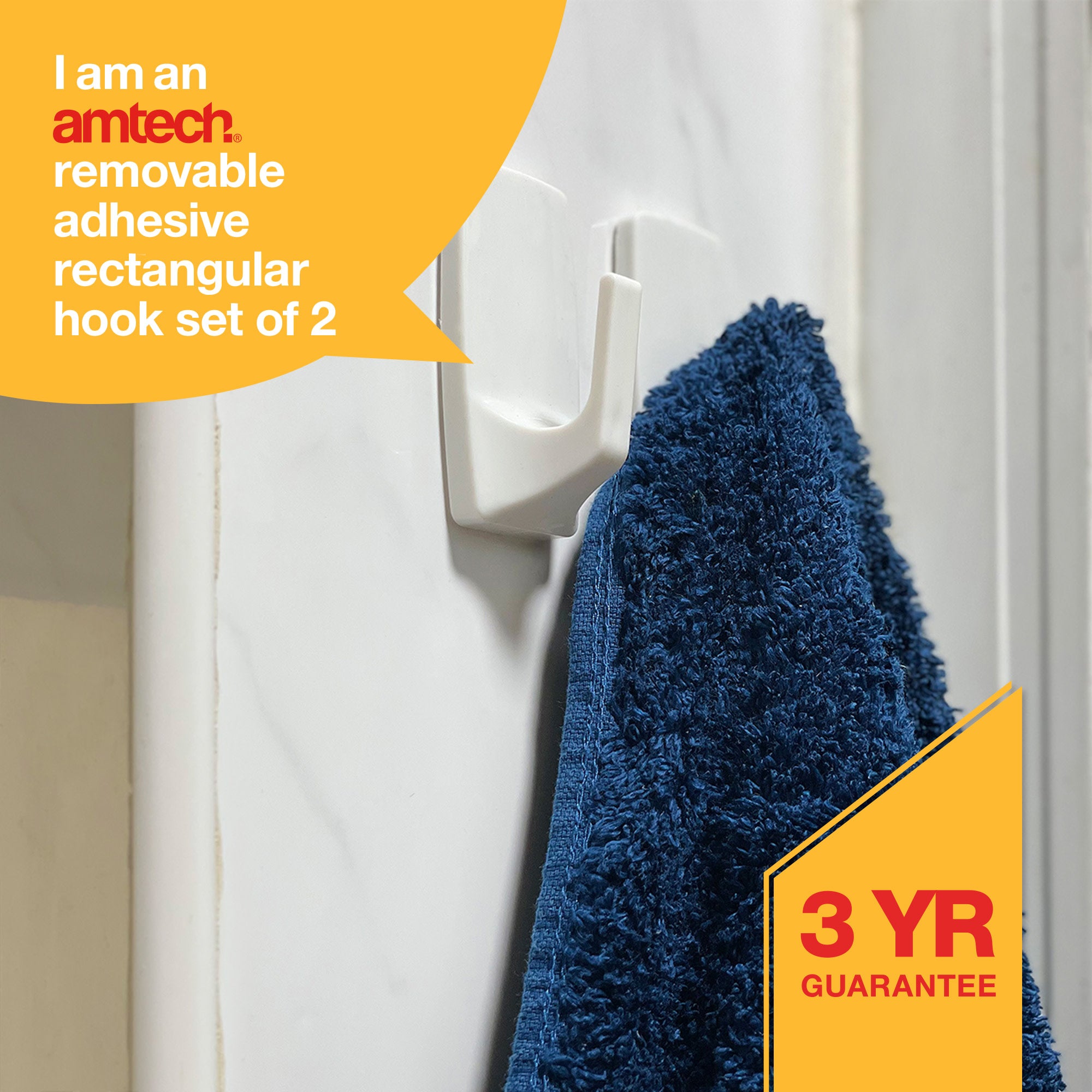 2 Piece Rectangular, Removable Self-Adhesive Hook Set (3Cm X 6.5Cm) - Fallback Image