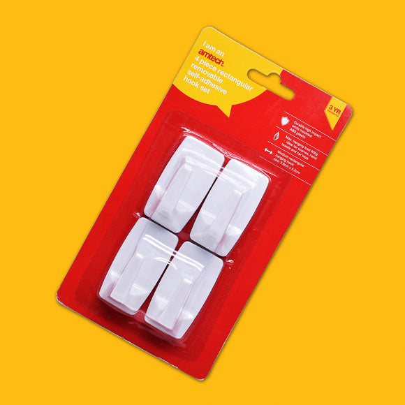 4pc RECTANGULAR REMOVABLE SELF-ADHESIVE HOOK SET (2.8 X 5.2 cm)