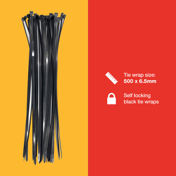 30pcs TIE WRAPS (500 x 6.5 mm) BLACK