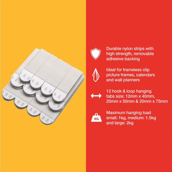 12pc ASSORTMENT OF REMOVEABLE SELF-ADHESIVE PICTURE HANGING STRIPS