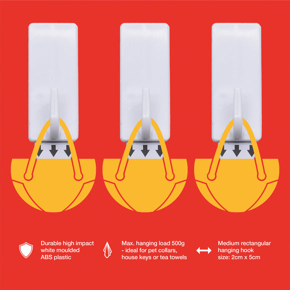 3pc RECTANGULAR REMOVABLE SELF-ADHESIVE HOOK SET (2 X 5 cm)