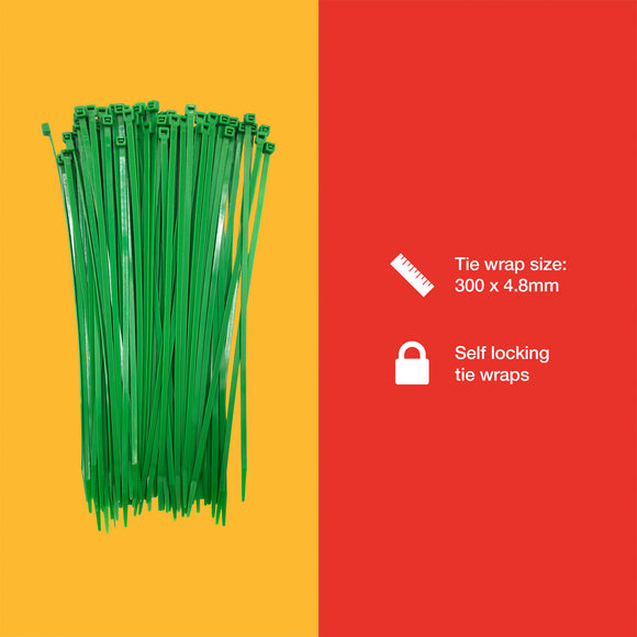 60pcs TIE WRAPS (300 x 4.8 mm) GREEN