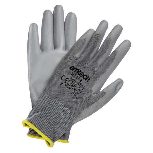 LIGHT DUTY PU COATED PALM GLOVES GREY MEDIUM (SIZE:8)