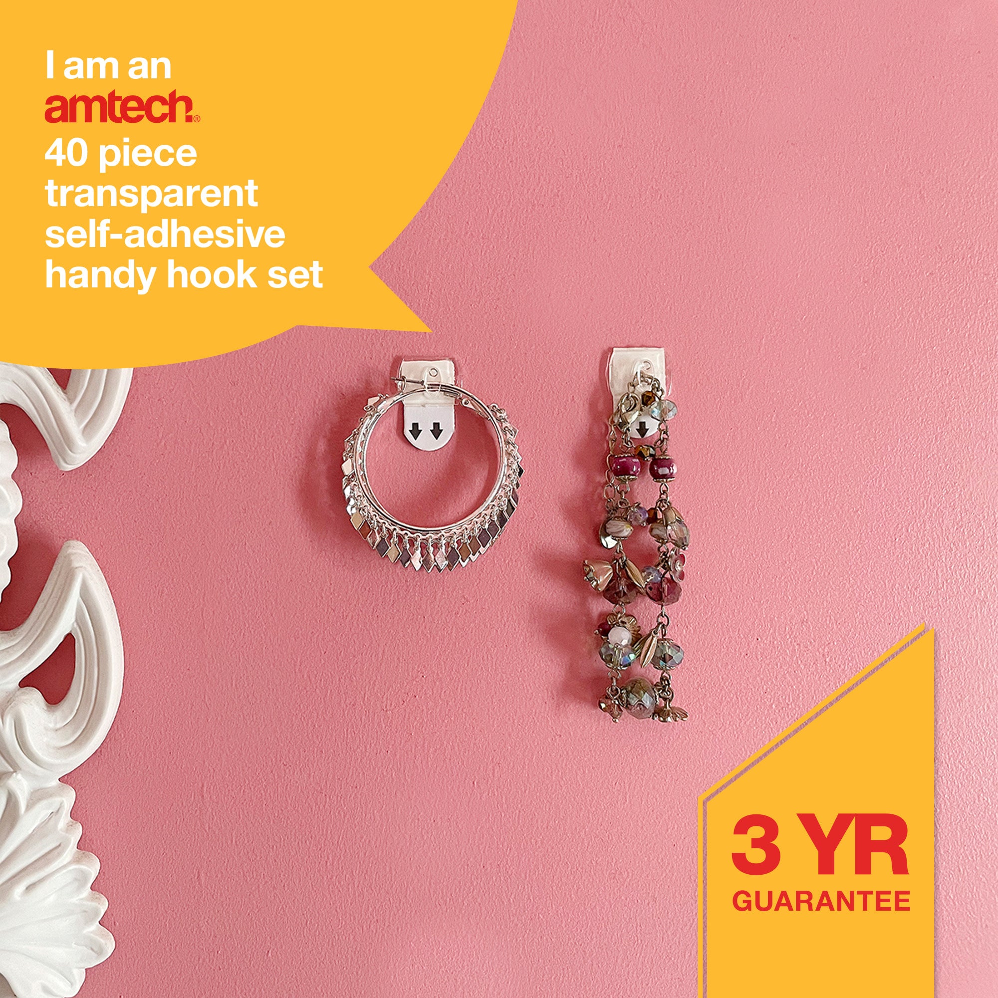 40 Piece Transparent, Self-Adhesive Hook Set - Fallback Image