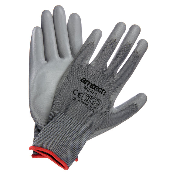 LIGHT DUTY PU COATED PALM GLOVES GREY LARGE (SIZE:9)