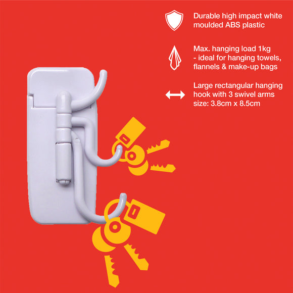 SELF-ADHESIVE HANGING HOOK WITH SWIVEL ARMS