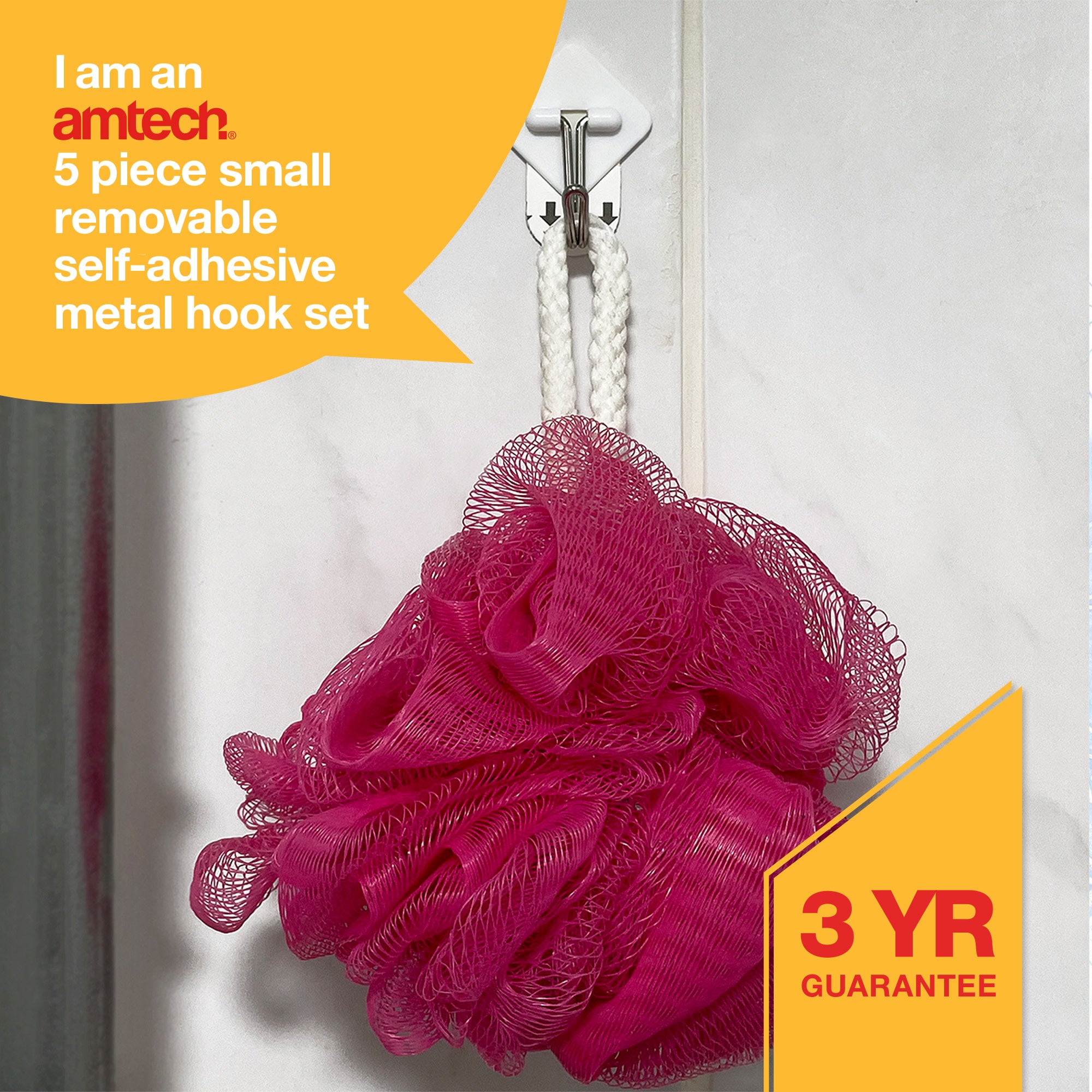 5 Piece Small, Removable Self-Adhesive Metal Hook Set (3.4Cm X 3.4Cm) - Fallback Image