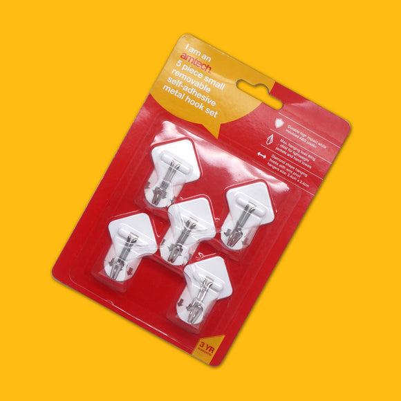 5pcs SMALL REMOVABLE SELF-ADHESIVE METAL HOOK SET (3.4 x 3.4 cm)