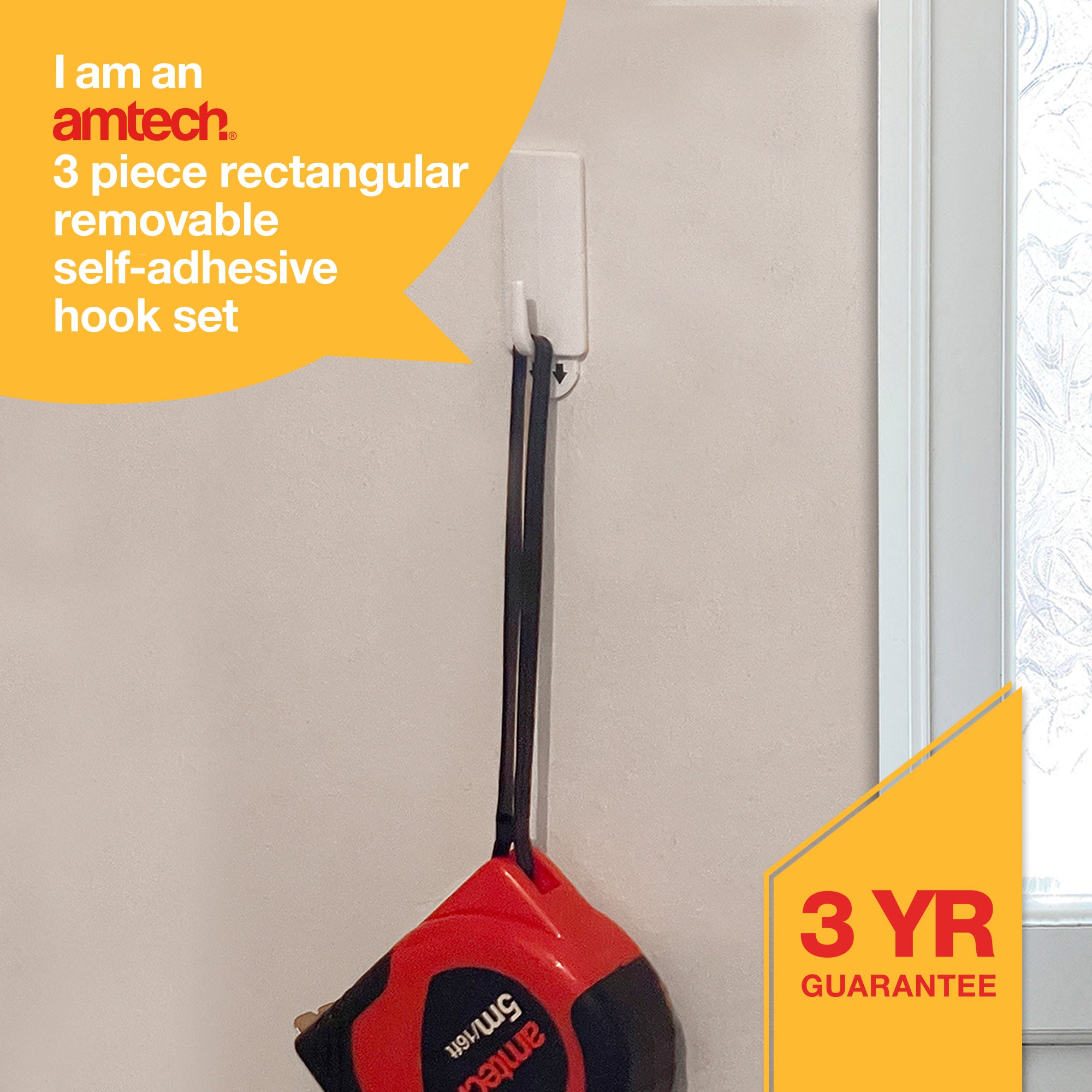 3 Piece Rectangular, Removable Self-Adhesive Hook Set (2Cm X 5Cm) - Fallback Image