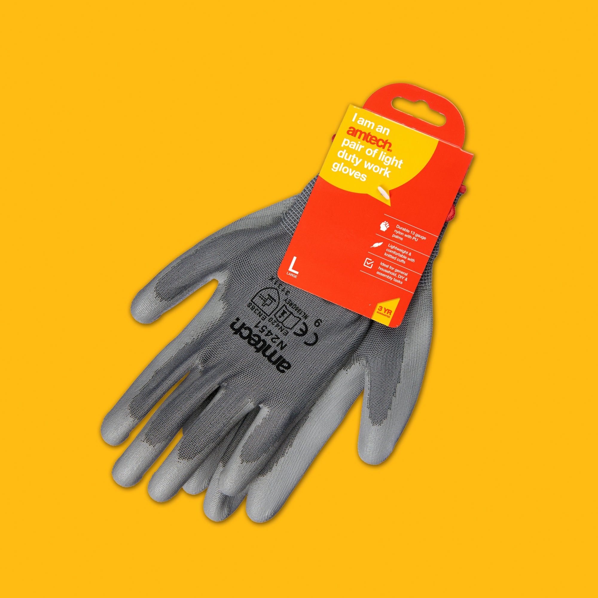 Large (Size 9) Light Duty Polyurethane-Coated Work Gloves - Grey - Fallback Image