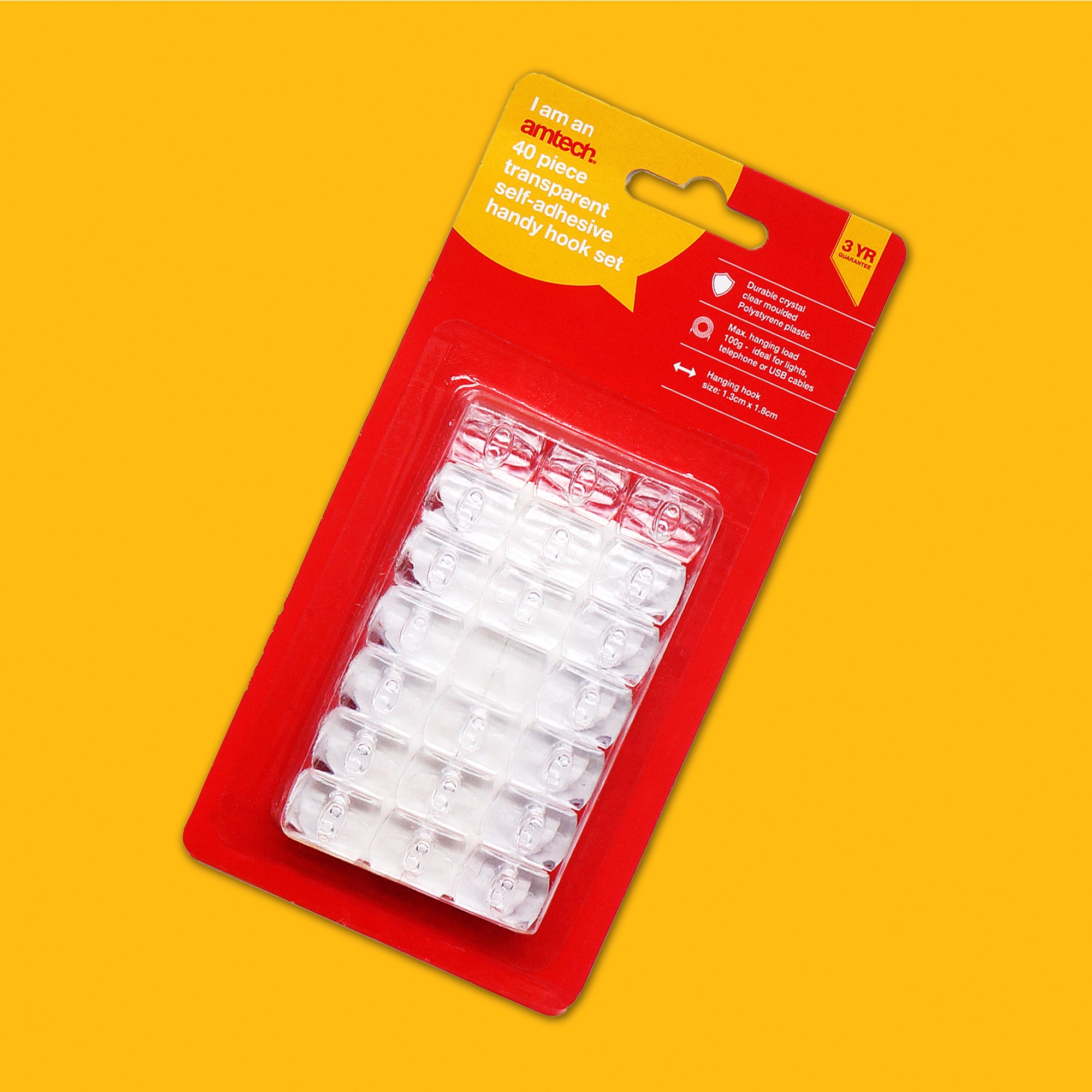 40 Piece Transparent, Self-Adhesive Hook Set - Fallback Image