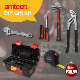 6-Piece DIY Gift Set – Hammer, Pliers, Adjustable Wrench, Tape Measure, Screwdriver Bit Set & Mini Tool Box