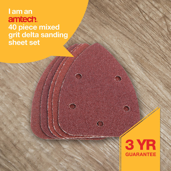 40pcs MIXED GRIT DELTA SANDING SHEET SET (140 x 140 x 100MM)
