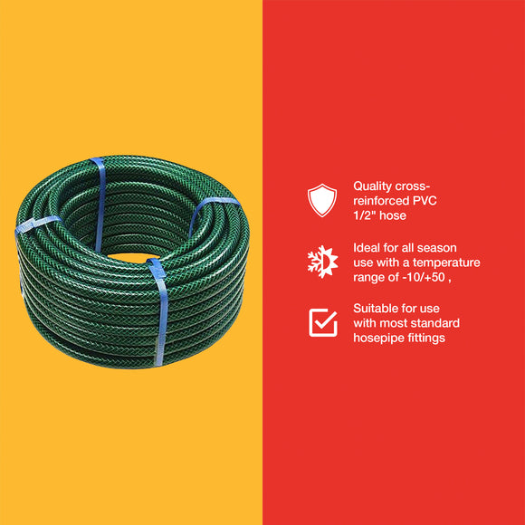 30m REINFORCED 1/2"  PVC GARDEN HOSE