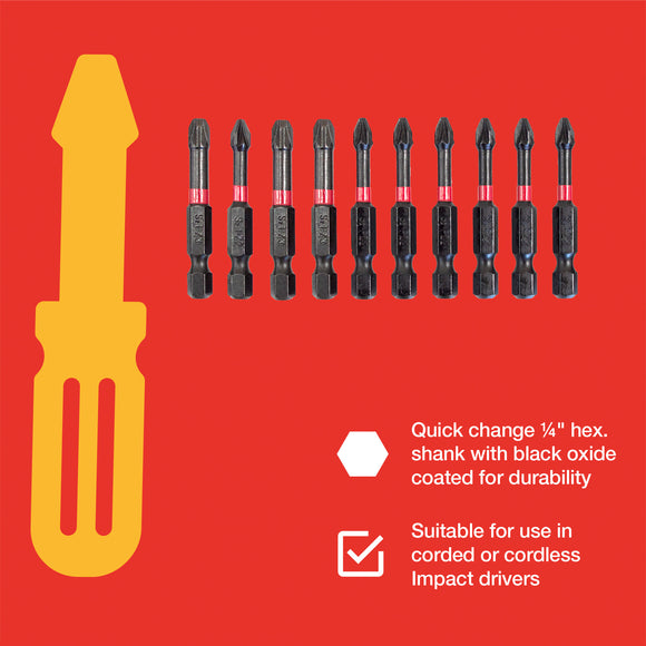 10pcs 50MM IMPACT SCREWDRIVER BITS (PZ&PH)