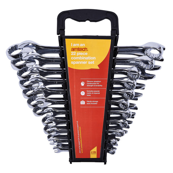 22pc COMBINATION METRIC + IMPERIAL SPANNER SET