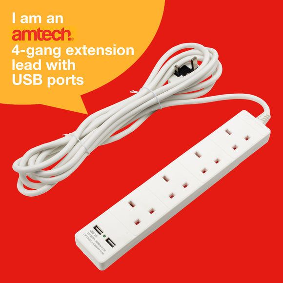 4-GANG EXTENSION SOCKET WITH USB PORTS