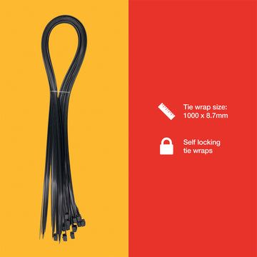 15pcs TIE WRAPS (1000 x 8.7 mm) BLACK