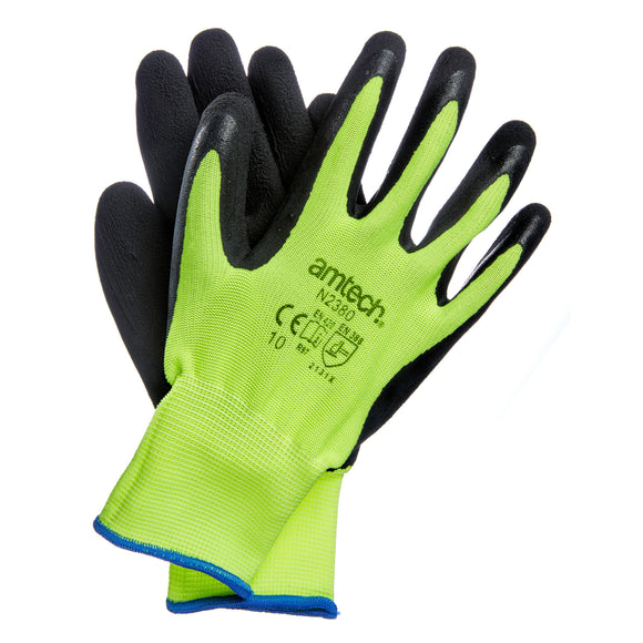 HI-VIS RUBBER COATED GLOVES XL (SIZE:10)