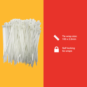 100pcs TIE WRAPS (100 x 2.5 mm) WHITE