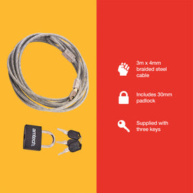 3m x 4mm SECURITY CABLE & PADLOCK