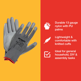 LIGHT DUTY PU COATED PALM GLOVES GREY LARGE (SIZE:9)