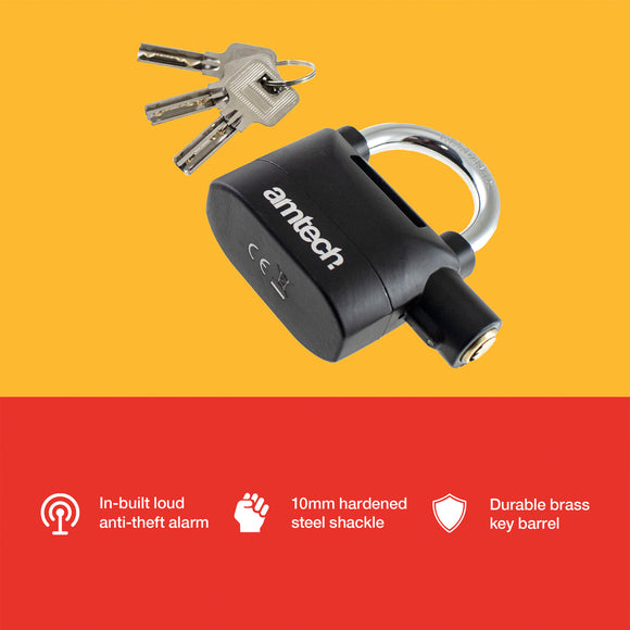 HEAVY DUTY ALARM PADLOCK [USES 6 X LR44 BATTERIES] 110dB