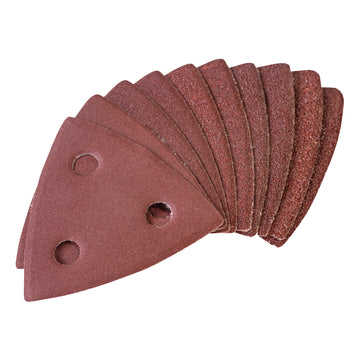 10pc ALUMINIUM OXIDE ASSORTED PERFORATED DELTA SANDING SHEETS (80X80MM)
