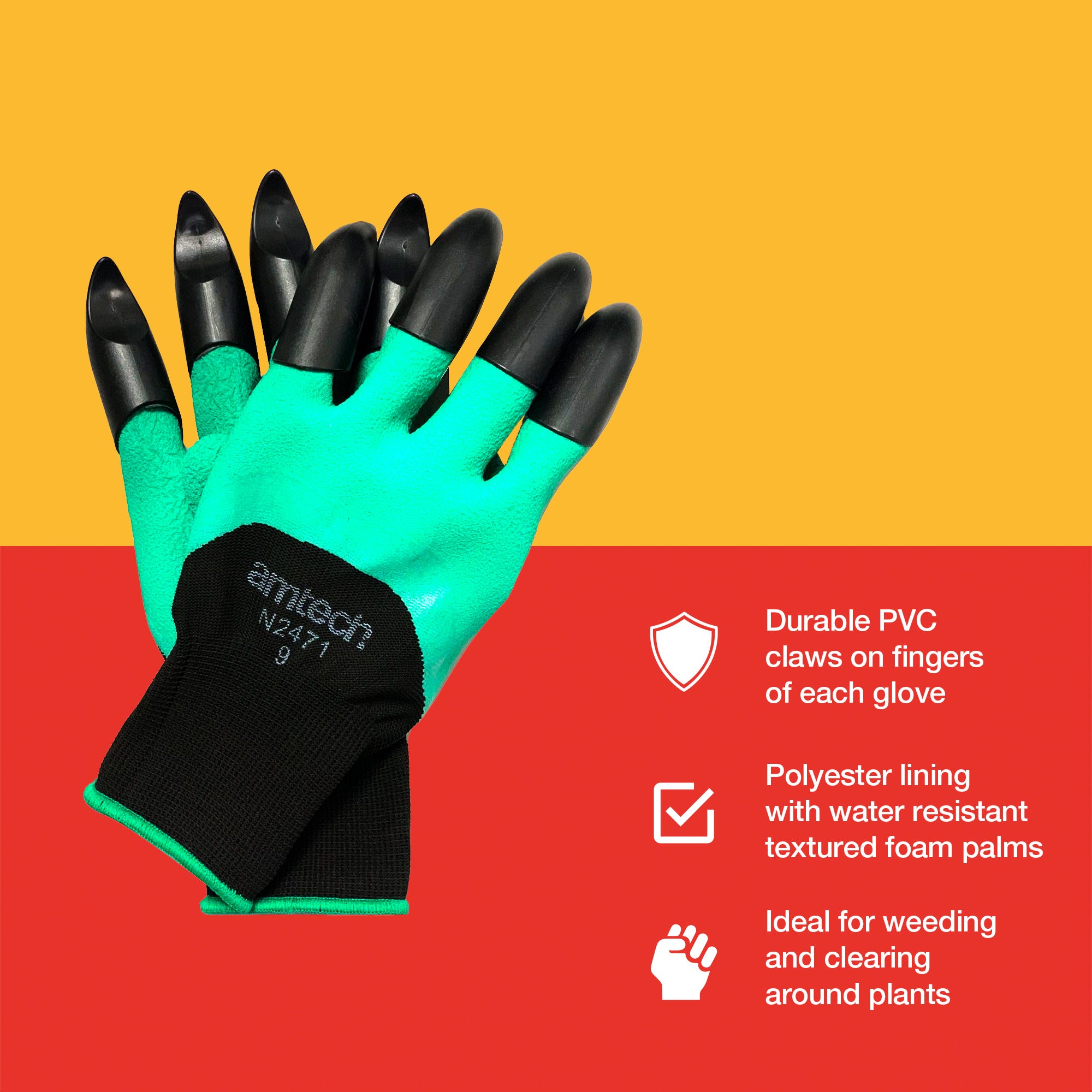 gardening gloves with claw fingers Amtech N2471 Gardening Gloves with Claws Large (Size 9), Quality Gardening Work Gloves, Black/Green