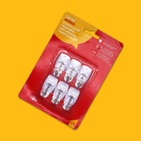 6pcs SMALL REMOVABLE SELF-ADHESIVE METAL HOOK SET (3 X 2.1 cm)