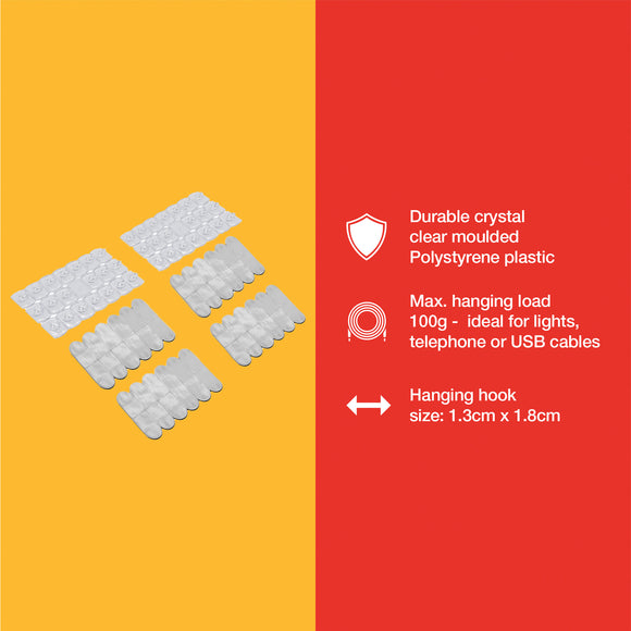 40pcs TRANSPARENT SELF-ADHESIVE HANDY HOOK SET (1.8 x1.3cm)