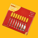 8pc SPLIT PROOF CHISEL SET IN WOODEN BOX