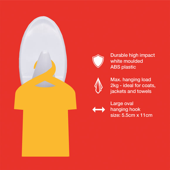 LARGE OVAL REMOVABLE SELF-ADHESIVE HOOK (11x5.5cm)