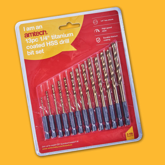 13pc 1/4" TITANIUM NITRIDE COATED HSS DRILL BIT SET