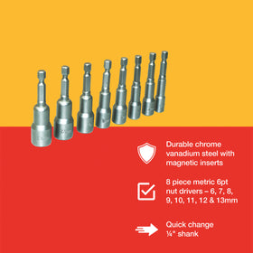 8pc METRIC 1/4" HEX NUT DRIVERS