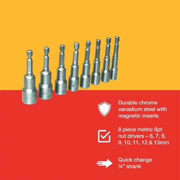 8pc METRIC 1/4" HEX NUT DRIVERS