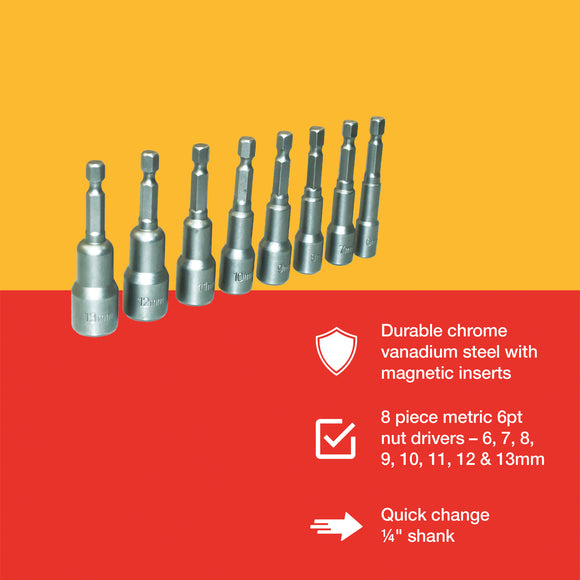 8pc METRIC 1/4" HEX NUT DRIVERS