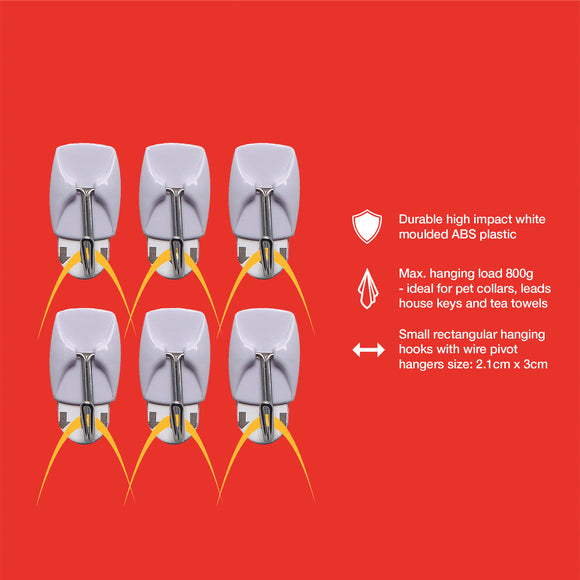 6pcs SMALL REMOVABLE SELF-ADHESIVE METAL HOOK SET (3 X 2.1 cm)