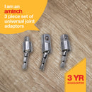 3pc SET OF1/4" HEX. UNIVERSAL JOINT ADAPTORS