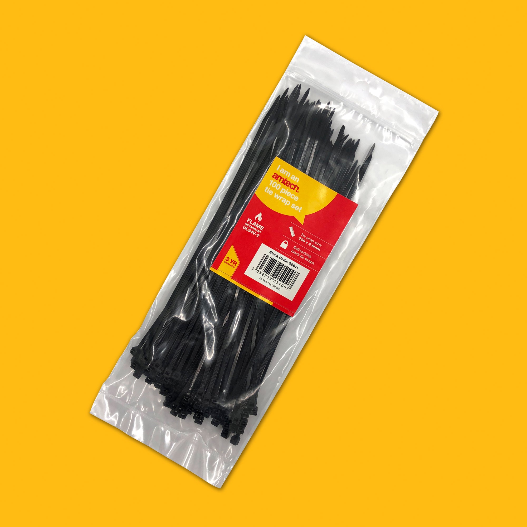 100 Tie Wraps (200mm X 2.5mm) - Black - Fallback Image