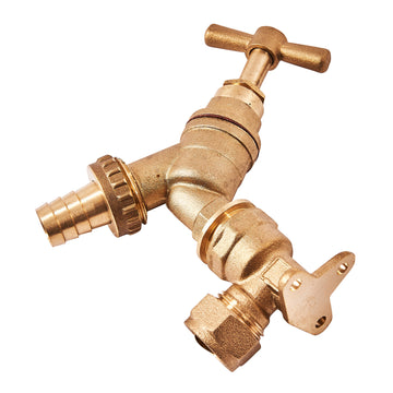 1/2" x 3/4" BSP BRASS TAP & BIB HOSE ADAPTOR WITH DOUBLE CHECK VALVES
