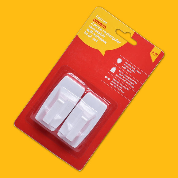 2pc RECTANGULAR REMOVABLE SELF-ADHESIVE HOOK SET (6.5x3 cm)